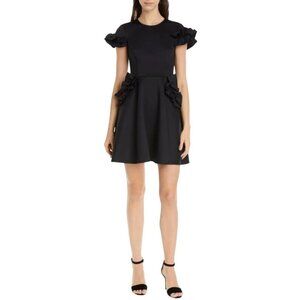Ted Baker NWT Luuciee Ruffle Detail Skater Dress Pockets Black Size 1/4